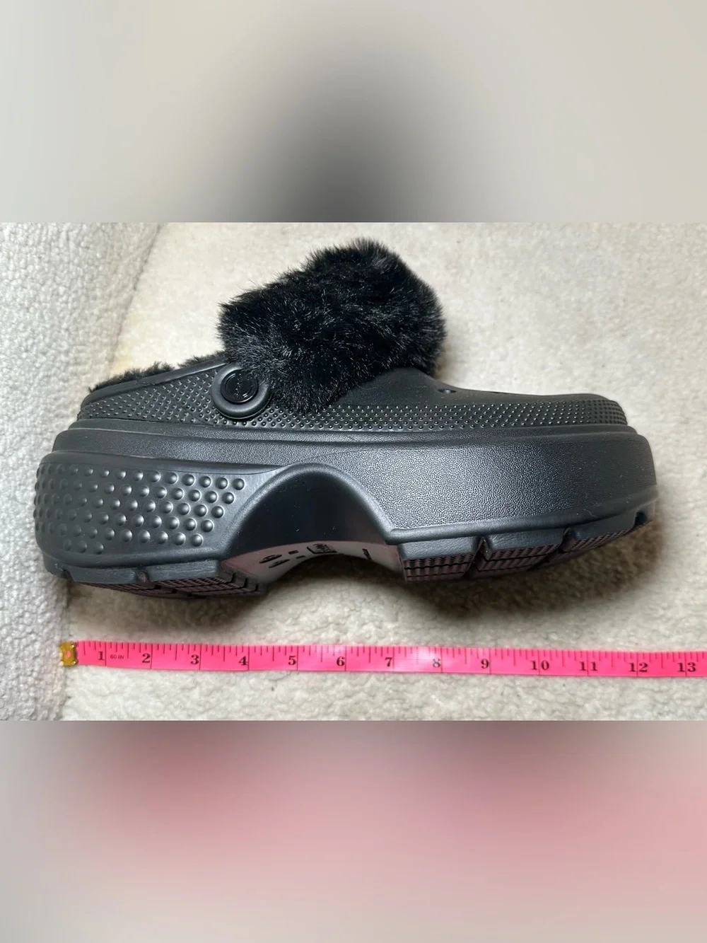 Crocs Stomp Lined Clog Black Faux Fur Platform Shoes Y2K Goth Punk Chunky Emo 8